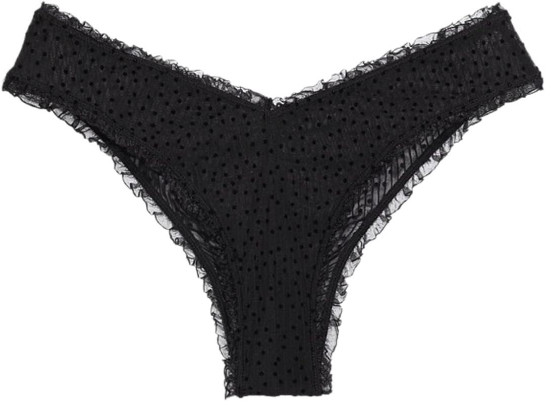 Savage X Fenty, Women's, Back to the Boudoir Brazilian, V-front waist, Cotton gusset, Mesh, Brazilian cut, Black Caviar, XL