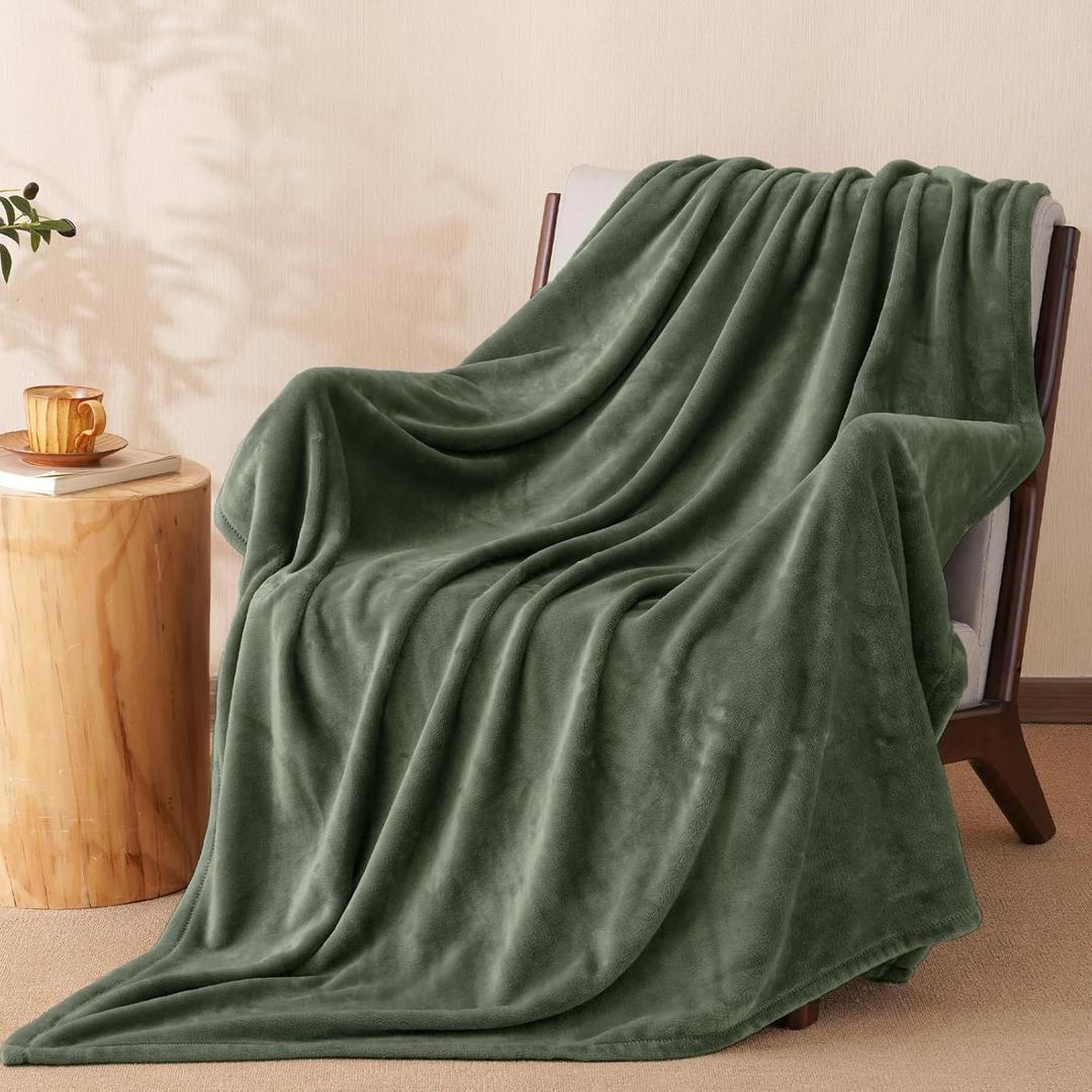 No Shed No Pilling Fleece Throw Blanke -Ultra Soft Lightweight & Cozy Bed Blanket, Plush Anti-Stati Microfiber, Thows for Sofa, Couch, 1 Piece, 50" x 60", Olive Green
