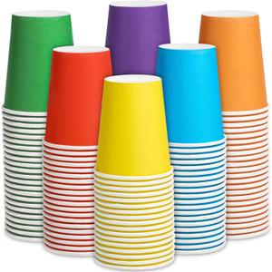 Kochorie 144 Pieces Rainbow Paper Cups 9 Oz Disposable Coffee Paper Cups Multicolor Party Cup Beverage Drinking Cup for Wedding, Birthday, Holiday Party, DIY, and Picnic