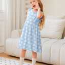 Toddler Girl Sleeveless Dresses and Long Sleeve Ruffle Cardigan 2 Piece Fall Outfits for 2-8T (Blue)