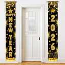 Black and Gold Happy New Year Banner 2026 - XtraLarge, 72X12 Inch | Black and Gold New Years Decorations 2026, New Years Eve Party Supplies 2026, New Year Door Banner, Porch Sign, NYE Decorations