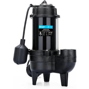 3/4 HP Sewage/Effluent Pump, 6400 GPH Submersible Basement Sewer Pump with 10ft Auto Float Switch, Cast Iron Sump Ejector, 2'' NPT for Sewage Basin, 120V