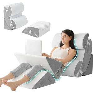 Hansleep Bed Wedge Pillow Set for After Surgery 6PCS, Post Surgery Pillow for Sleep Apnea and Acid Reflux Relief, Adjustable Reading Pillows Back Support with Memory Foam, White, 23"