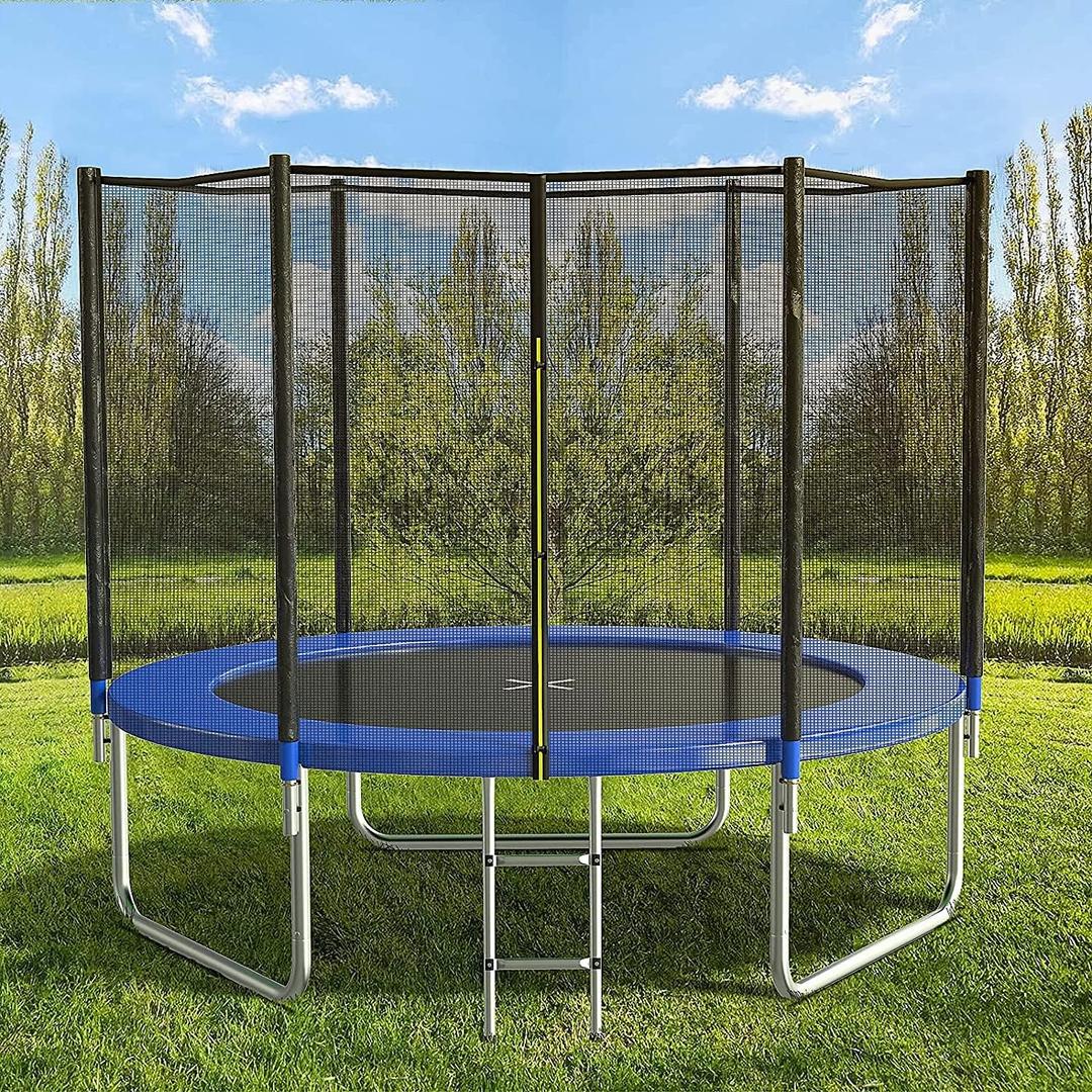 AOTOB 8FT Trampoline with Safety Enclosure NetOutdoor Trampoline with Basketball Hoop, Heavy Duty Jumping Mat and Spring Cover Padding for Kids and Adults, Storage Bag and Ladder