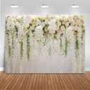 Mocsicka Wedding Flower Backdrop Wall Floral Bridal Shower Backdrops for Photoshoot Wedding Decoration for Reception White Rose Floral Photography Background Banner(7x5ft)