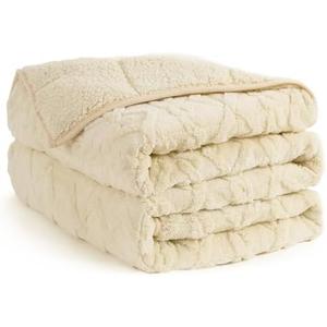Topblan Weighted Blanket Twin Size 12 lbs, Soft Weighted Blanket with Doubled-Sized Shaggy Sherpa, Jacquard Knitted Stylish Warm Weighted Blankets Throw for Better Sleep, Beige, 48 x 72 inches