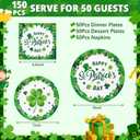 150Pcs St Patrick's Day Paper Plates and Napkins Serve 50, Green Shamrock Paper Plates Dinner Dessert St Patricks Day Napkins, Disposable Party Decorations, Irish Party Supplies Themed Tableware Set