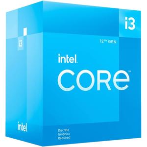 Intel Core 12th Gen i3-12100F desktop processor, featuring PCIe Gen 5.0 & 4.0 support, DDR5 and DDR4 support. Discrete graphics required.