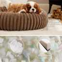 Bedsure ComfyFleece Donut Medium Dog Bed - Washable Faux Fur with Corduroy Fleece & Anti Slip Bottom, Round Pet Bed with Removable Cover, Camel Brown, 30x30x8 inches