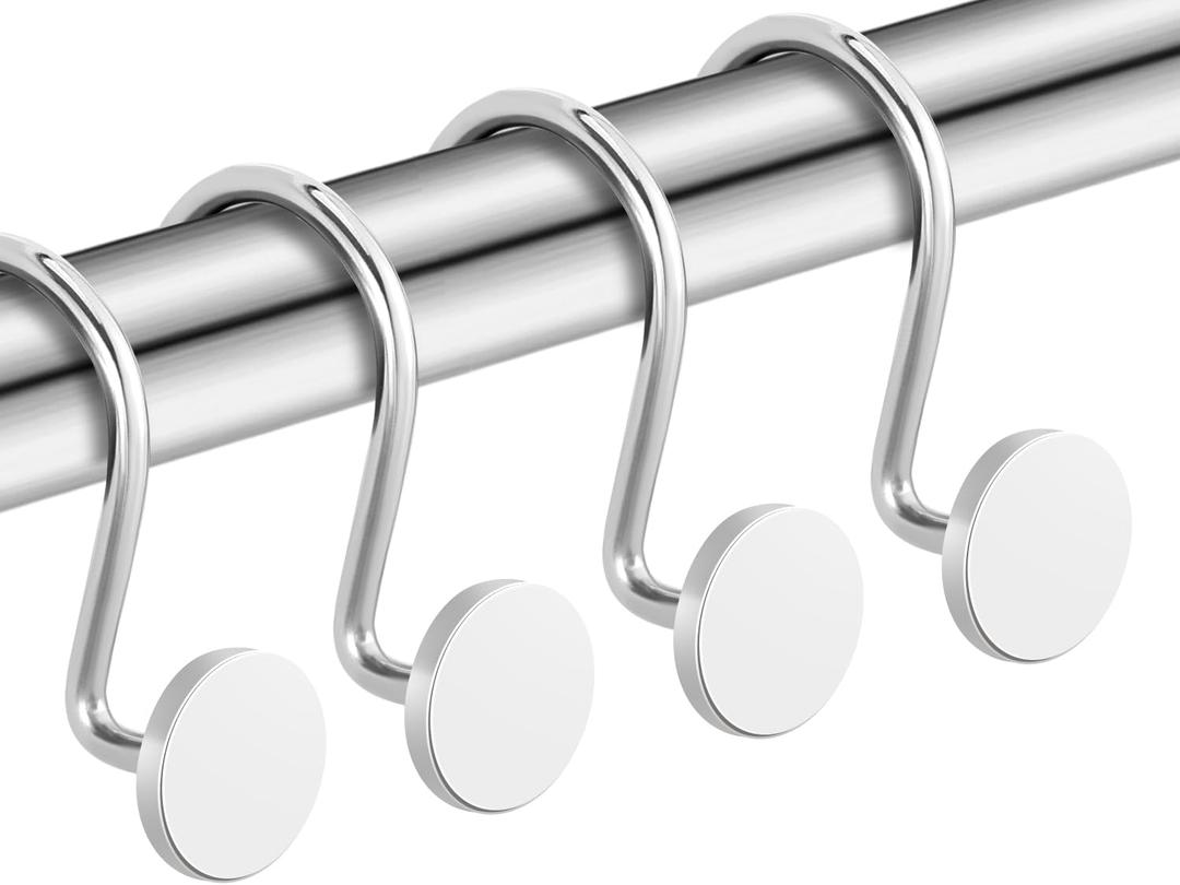 CHICTIE Chrome Shower Curtain Hooks, Rustproof Shower Curtain Rings for Bathroom, Metal Shower Hooks for Shower Curtain Rod, Modern Decorative Shower Curtain Hangers Set of 12, Round Heavy Duty Design, Pack of 4