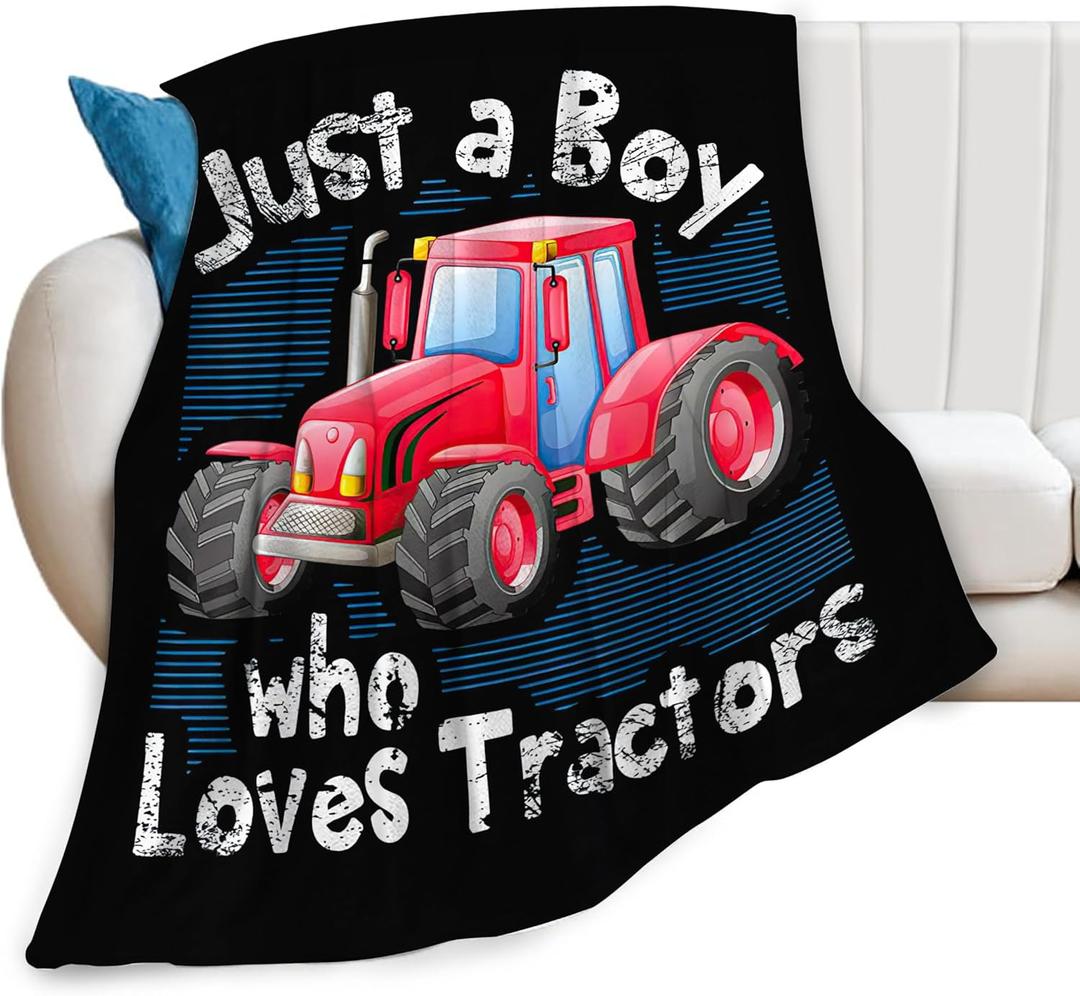 Just A Boy Who Love Tractors Blanket Red Tractor Decor Throw Blanket Gifts for Girls Boys Super Warm Soft Plush Lightweight Fleece Flannel Couch Bedding for Baby Kids Adults Women 50"X40"