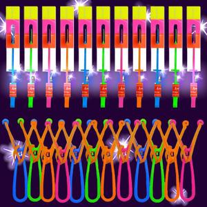 50 Sets LED Flying Set, 25 Slingshot + 25 Glow Helicopter, Glow in The Dark Party Favors for Kids, Outdoor Game Toys Party Supplies Gifts Bulk