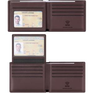 Travelambo Genuine Leather Wallet for Men with Gift Box - Handmade Bifold Stylish - Mens Wallets Rfid Blocking with 2 ID Windows