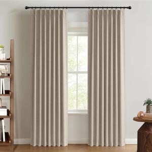 100% Blackout Shield Linen Pinch Pleated Curtains Blackout, Pleated Drapes with Hooks 96 Inch Long 2 Panels Set, Linen Blackout Curtains for Bedroom & Living Room, 40" W x 96" L, Faux Linen