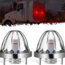 Partsam 2Pcs Glass Watermelon Lights [Patented] Clear Lens Red LED Side Marker Turn Signal Lights with Bezel Replacement for Kenworth Peterbilt Freightliner Truck