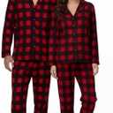 Twistover Christmas Couples Pajamas Matching Set Family Pajama Xmas Fleece Button Plaid Sleepwear with Sock and Christmas Hat Large