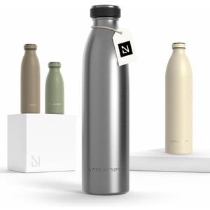 LARS NYSM Stainless Steel Insulated Water Bottle 12oz 17oz 25oz 34oz 51oz | Insulated Thermo Flask for Hot and Cold Beverages | Leakproof Drinking Bottle (Stainless Steel, 25.4oz)