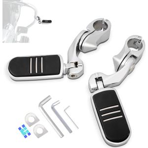 1.25" (32mm) Adjustable Highway Foot Pegs w/Short Angled Mount Kit,Universal for Harley,Honda,Kawasaki,Suzuki,Yamaha,Indian,Victory Motorcycle w/1-1/4" Engine Guard/Crash Bar,CHROME#1