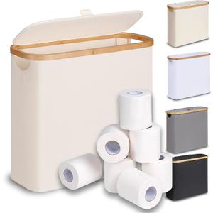 efluky Toilet Paper Basket 28L, Toilet Paper Holder with Lid for Bathroom, Free Standing Storage Organizer Holds Up to 9-12 Rolls (Beige, 1)