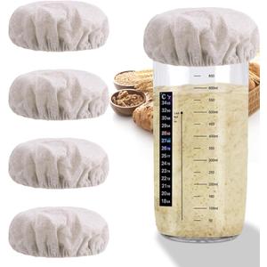 3 x Vodolo 100% Cotton Sourdough Jar Cover,5 PCS Reusable Sourdough Bread Proofing Starter Jar Cloth Covers for Most Glass Mason Sour Dough Crock