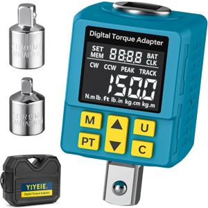 1/ 2" Digital Torque Adapter, (±1% Accuracy, 7.4-150Ft-lb) Digital Torque Wrench Adapter for Auto, with Upgrade Color Display, Versatile Meter - Smart Alert | Peak/ Track | Preset | Store/ Delete(203N.m)