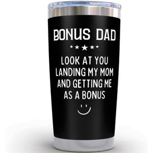 Bonus Dad Gifts from Daughter - Look At You Landing My Mom and Getting Me As a Bonus 20oz Black Tumbler - Stepdaughter Gift for Stepdad Father's Day Gifts from Daughter Funny Birthday Gift for Stepdad