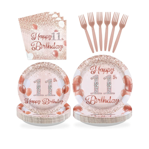 Grencian 11th Birthday Decorations Rose Gold 11th Birthday Plates and Napkins Disposable Rose Gold Official 11 Pre-Teen Paper Tableware Set for Girls 11 Year Old Party Supplies, Serves 24
