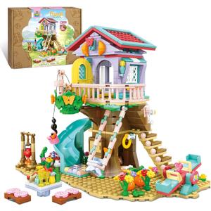 QLT Tree House Building Set with Light Kit - Compatible with Lego Flowers Friends Friendship Treehouse Building Kit, Creative Forest Toy with a House Construction Set Gift for Kids(648PCS)