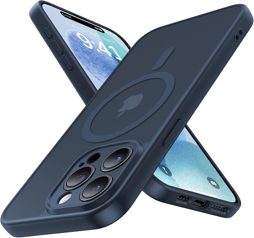 Magnetic for iPhone 15 Pro Max Case,Upgraded [Full Camera Protection][Compatible with Magsafe][Mil-Grade Protection] Shockproof Translucent Matte Phone Case for iPhone 15 Pro Max,Midnight Blue