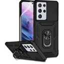 for Samsung Galaxy S21 Ultra Case with Camera Lens Cover HD Screen Protector, Military-Grade Drop Tested Magnetic Ring Holder Kickstand Protective Phone Case for Samsung Galaxy S21 Ultra 5G (Black)