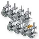 HOLKIE Caster Wheels 3 inch Locking Stem Casters, 3/8" -16 x 1-1/2" (Stem Diameter 3/8", Stem Length 1-1/2") Threaded Stem Casters Swivel Casters Set of 8 Heavy Duty Castors Gray