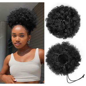 Women's Curly Puff Drawstring Ponytailtail Hair, Black
