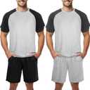 2 Sets Men's Pajamas Short Sleeve Pyjama Modal Sleepwear Shorts with Pockets Nightwear Soft Comfy Pjs Set (L)