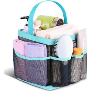 EUDELE Mesh Shower Caddy Portable for College Dorm Room Essentials with 8-Pocket Large Capacity,Shower Bag for Beach,Swimming,Gym,Travel essentials (Black-Light Blue)