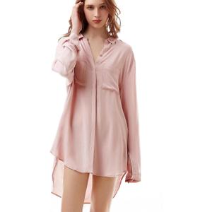TOUSYEA Sleep Shirts for Women Button Down Shirts Long Sleeve Sleepwear Swimsuit Cover Ups Soft Pajama Tops (Pink, XXL)