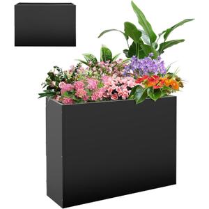 Metal Rectangular Planter Box, Large Planter Boxes Outdoor, 37''L x 13''W x 26''H Heavy Duty Plant Box with Removable Insert Shelf, 3 Tier Adjustable Height Tall Garden Planter for Plants, Flowers