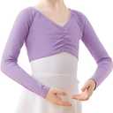 Kids Girls Ballet Wrap Tops Long Sleeve Crop Dance Sweaters for Leotards (9-10 Years)