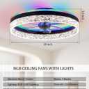 20" Bladeless Ceiling Fan with RGB Light and Remote/APP Control, Flush Mount Ceiling Fans Light with Reversible Mute Motor, Low Profile Enclosed Ceiling Fan for Bedroom/Kids Room/Kitchen (Black)