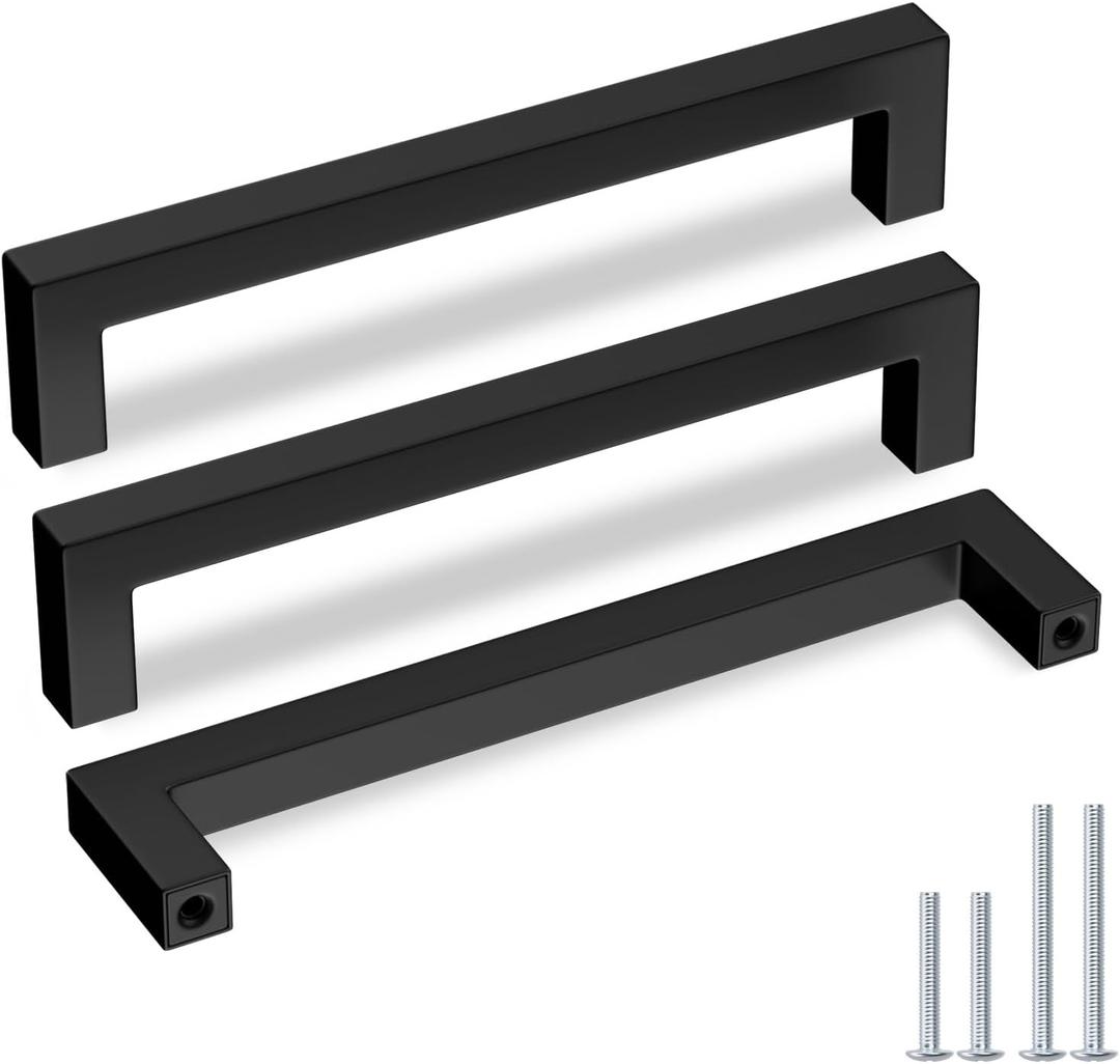 Goldenwarm 5 Pack Black Square Bar Cabinet Pull Drawer Handle Stainless Steel Modern Hardware for Kitchen and Bathroom Cabinets Cupboard,Center to Center 6-1/4in(160mm) Handles for Kitchen Cabinets
