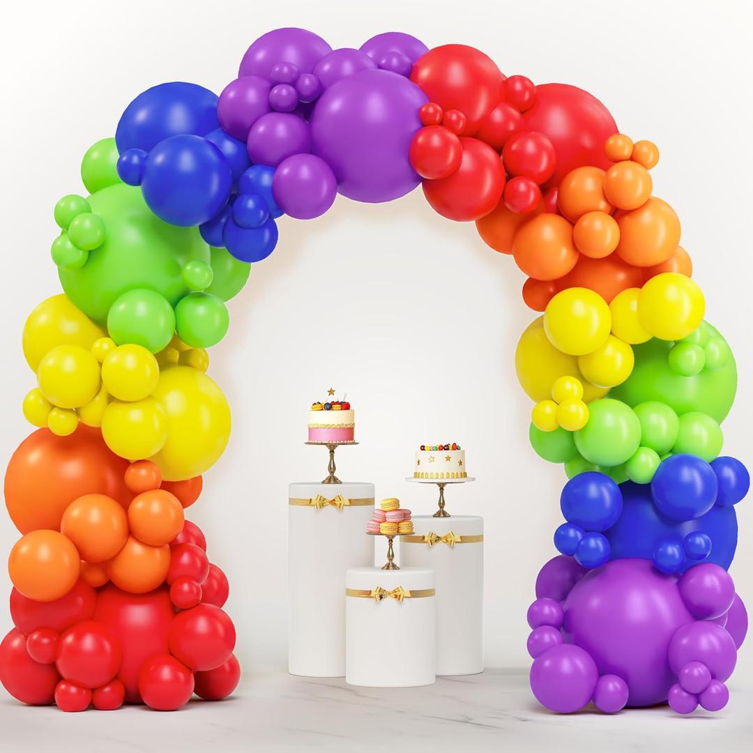 JOYIN 144 Pcs Rainbow Balloon Arch Kit, 6 Assorted Colors Balloons Arch Kit Different Sizes 18 12 10 5 Inch with Instruction for Birthday Party Baby Shower Wedding Party Decoration