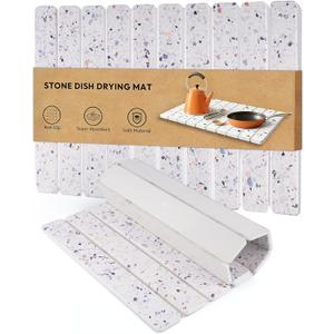 Stone Drying Mat for Kitchen Counter, 24 x 16 inches, Fast Drying Collapsible Dish Drying Mat, Eco-Friendly Absorbent Diatomaceous Earth Mats for Dishes Bottles Cups (Terrazzo)