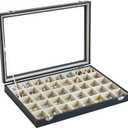 Stratalife Jewelry Organizer 40 Grid Beige Black Jewelry Tray with Clear Dust-proof Lid Velvet Earring Organizer Necklace Rings Holder Display Drawer Storage Case for Women