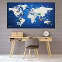 World Map XXL 51 x 28 inches in 'Error Blue', Fleece Wall Hanging as Travel Pin Board in Modern Wall Art Design, 20 Flag Push Pins Included