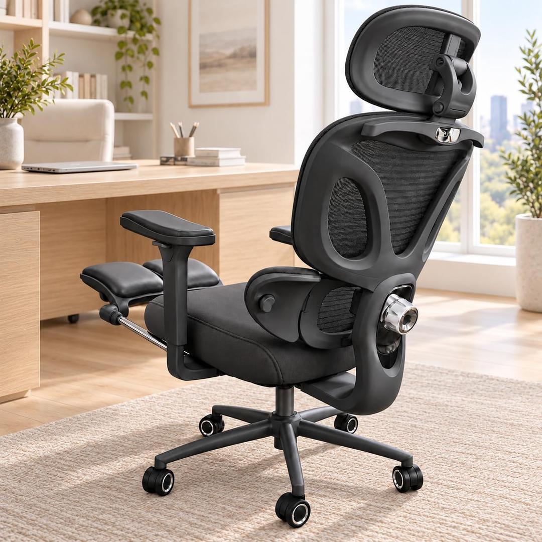 Mimoglad Ergonomic Office Chair with Footrest, Mesh Desk Chair with 3-Way Adjustable Lumbar Support, Reclining High Back, 3D Headrest and Armrests, 350 lb Capacity, 20 x 20 x 50 inches