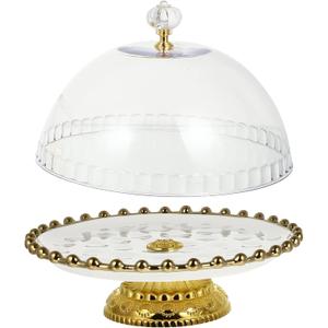 Cabilock White Round Ceramic Cake Stand with Glass Dome, 8 Inch
