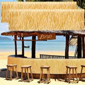 Sinmoe 2 Pack Hawaiian Luau Grass Fringe Banner Table Skirt with LED Lights 160 x 12 Inch Raffia Grass Table Skirt for Tiki Bar Tropical Beach Party Hula Birthday Garland Graduation Decorations