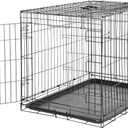Amazon Basics Durable, Foldable, Collapsible, Portable Metal Wire Dog Crate with Tray, Single Door with Divider Panel, Easy to Assemble & Clean, 36 x 23 x 25 in, Black