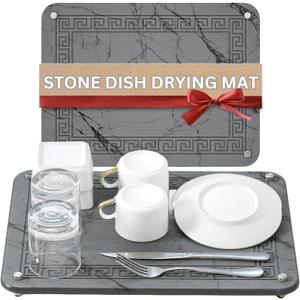 Stone Drying Mat for Kitchen Counter - Marble Diatomaceous Earth Dish Drying Stone, 15.8 x11.8" Sink Mat (Grey) (Gray)