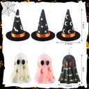 MTLEE 3 Set 6 Pcs Witch Ghost Candles with Hat Pastel Halloween Decor Girly Pink and Black Halloween Night Decor Indoor for Boo Basket Stuffers Room Table Centerpieces