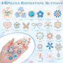 Giegxin 48 Pcs Rhinestone Buttons for Crafts Faux Pearl Embellishments Button Butterfly Flower Vintage Brooch for Wedding Decorations Jewelry Making DIY Clothes Bags Shoes Supplies(Blue)